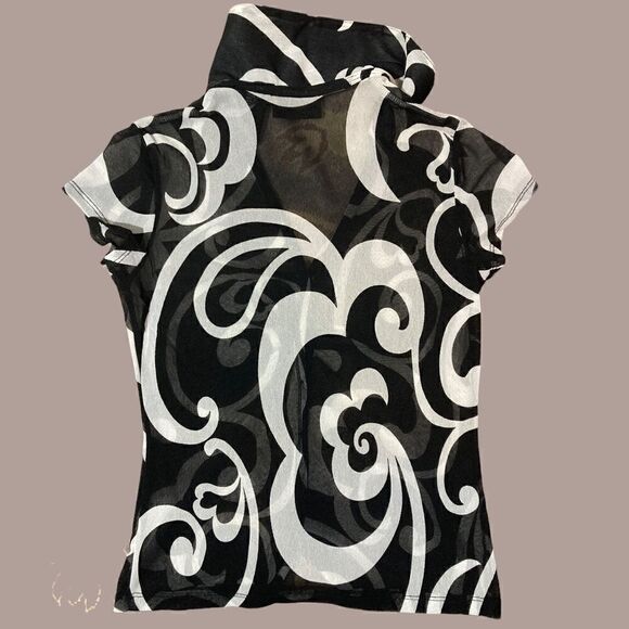 Retro Vibe Sheer Button Up Black and White Top - Picture 2 of 7